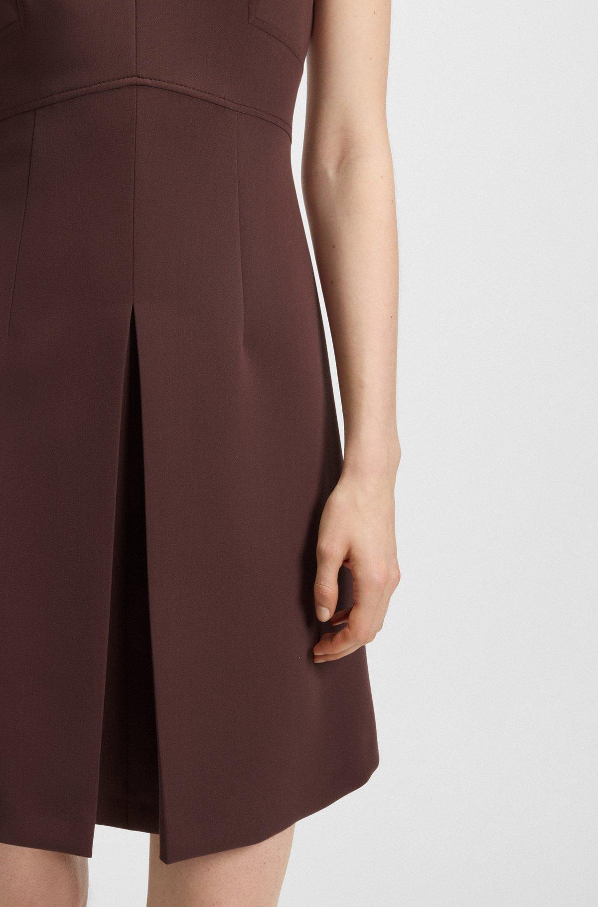 HUGO - Short-sleeved dress with pleat front - Dark Brown Product Image