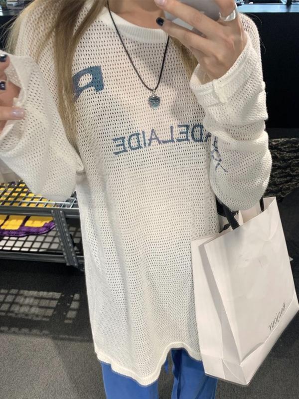 Letter Print Cutout Baggy Long Sleeve Knit Product Image