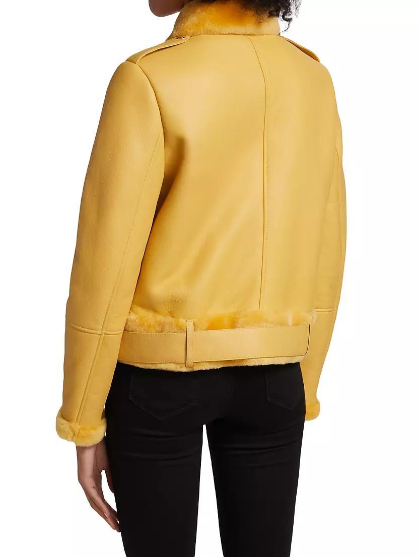 Shearling-Trimmed Leather Moto Jacket Product Image