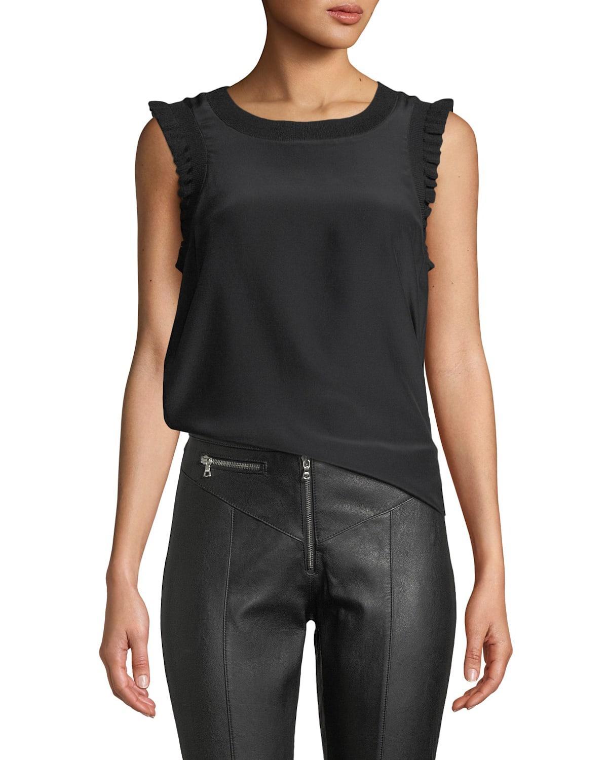 Cinq a Sept Lenore Ruffle Trimmed Silk Top Product Image