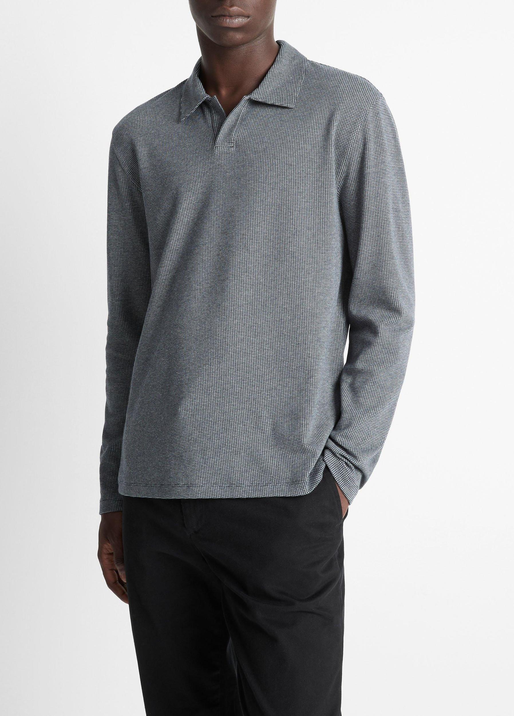 Houndstooth Cotton Johnny-Collar Polo Shirt Product Image