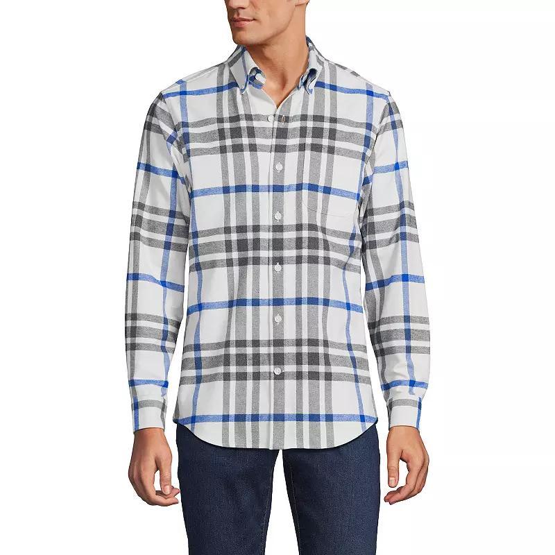 Men's Lands' End Traditional-Fit Flagship Flannel Shirt, Size: XL, Navy Green Plaid Product Image