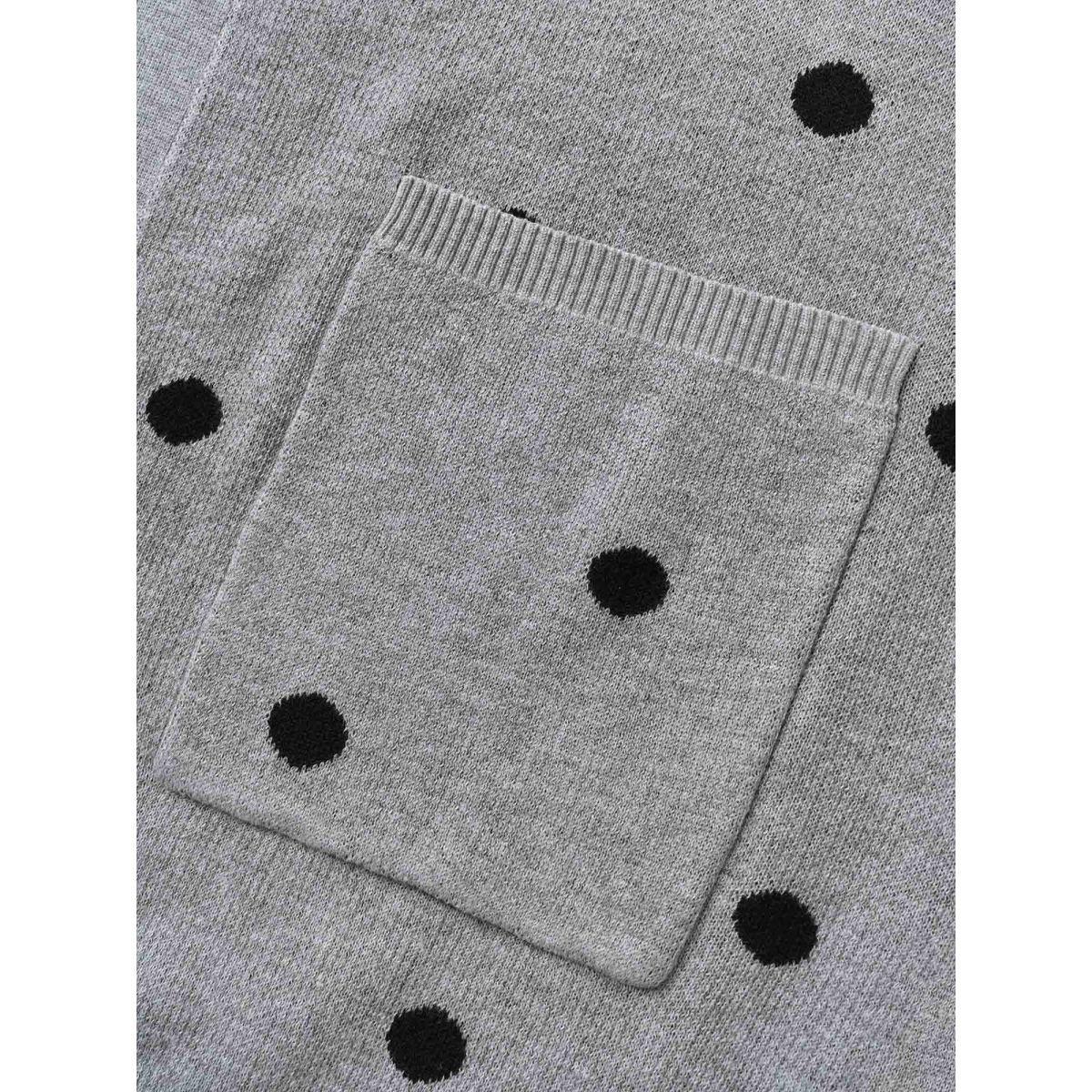 Plus Size Polka Dot Kimono Collar Patch Pocket Cardigan Mediumgray Women Casual Loose Long Sleeve Everyday Cardigans BloomChic 14-16/1X Product Image
