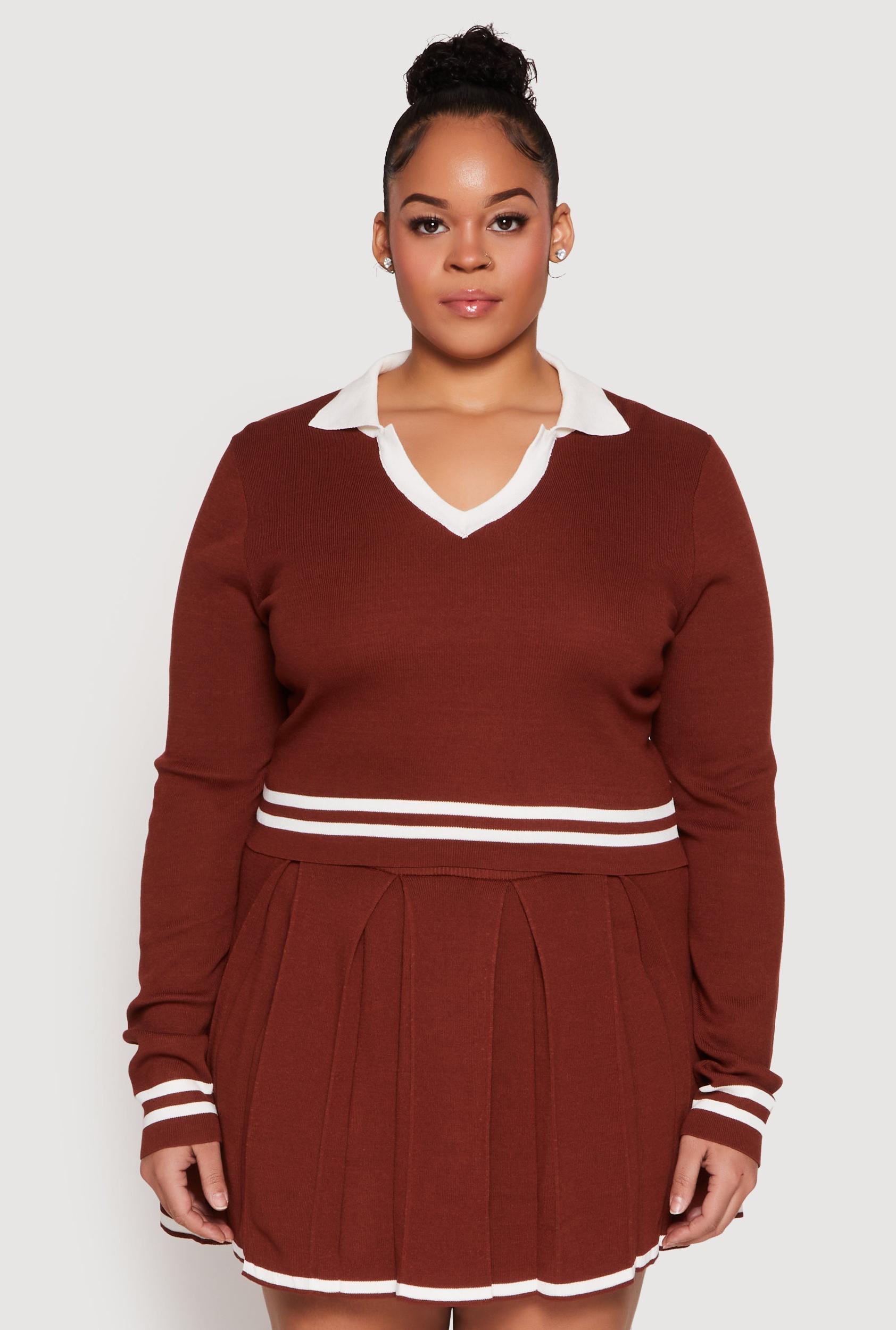 Womens Plus Size Daisy Varsity Stripe Detail Cropped Sweater Product Image