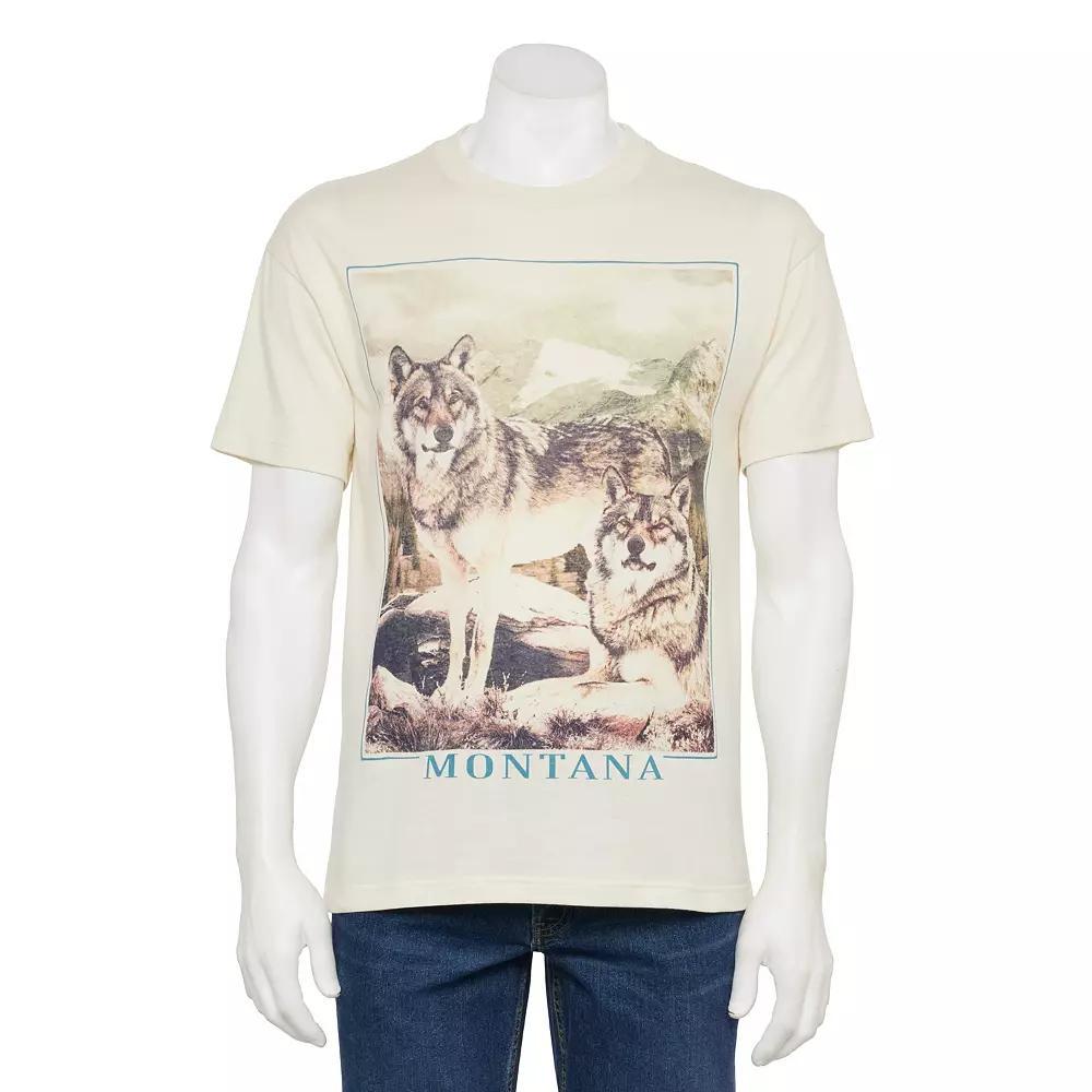 Men's Montana Mountain Range Wolves Graphic Tee, Size: Medium, Ivory Product Image