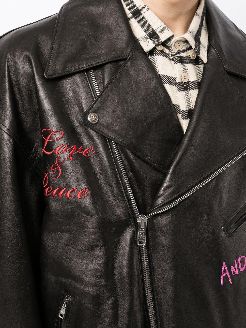 embroidered leather jacket Product Image