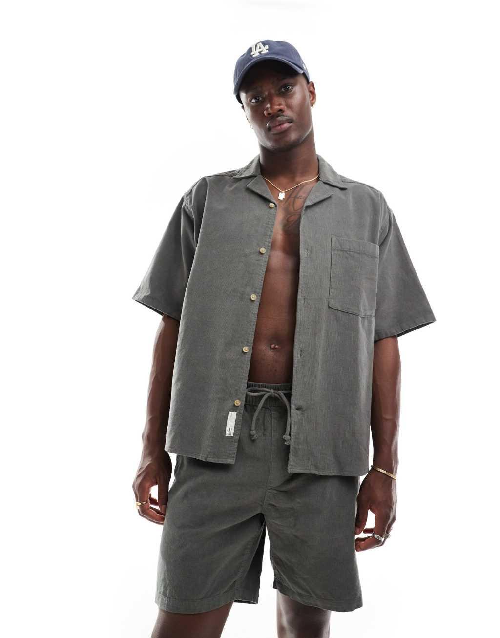 ONLY & SONS pull on fine corduroy shorts in gray - part of a set Product Image