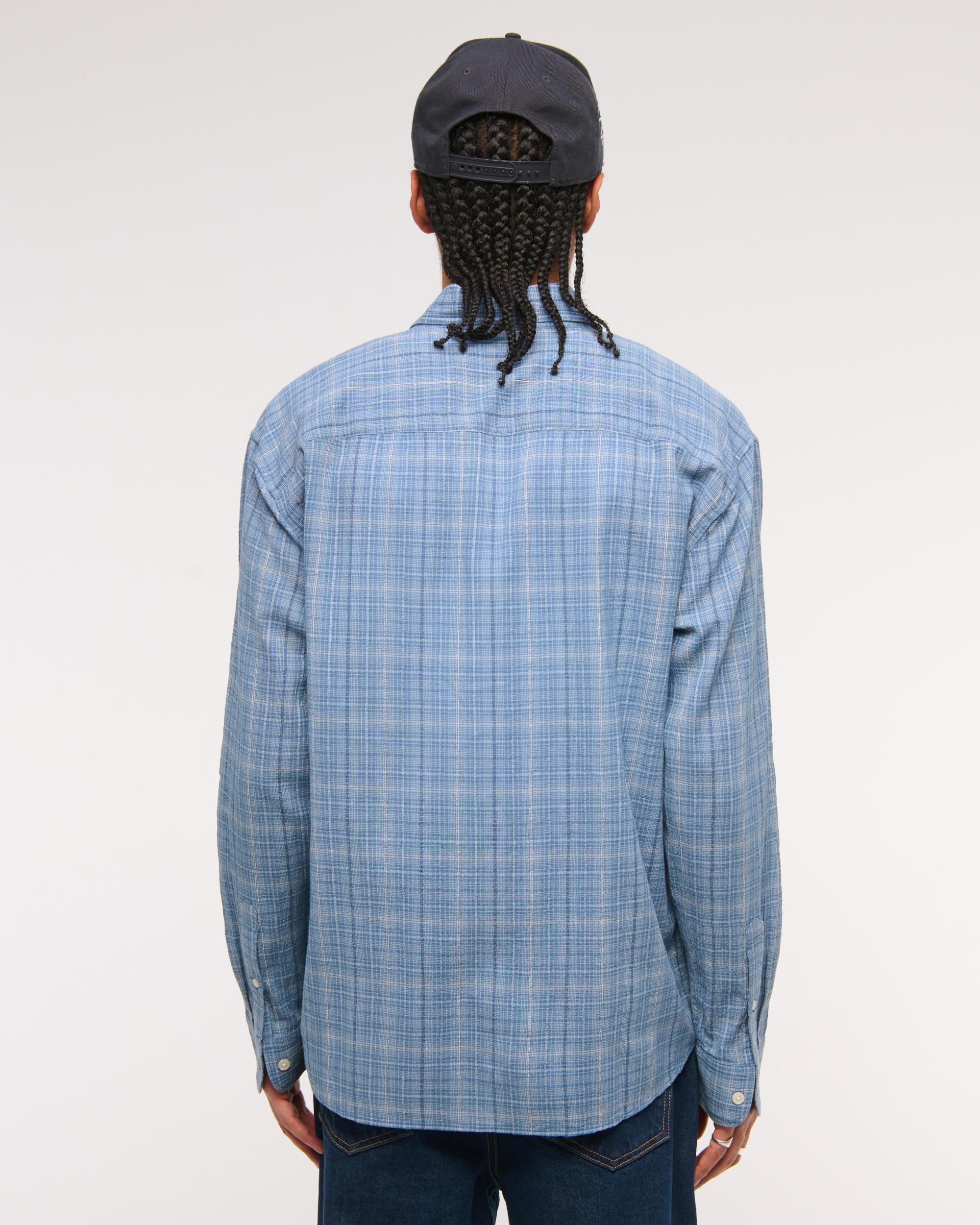 Long-Sleeve Textural Plaid Button-Up Shirt Product Image