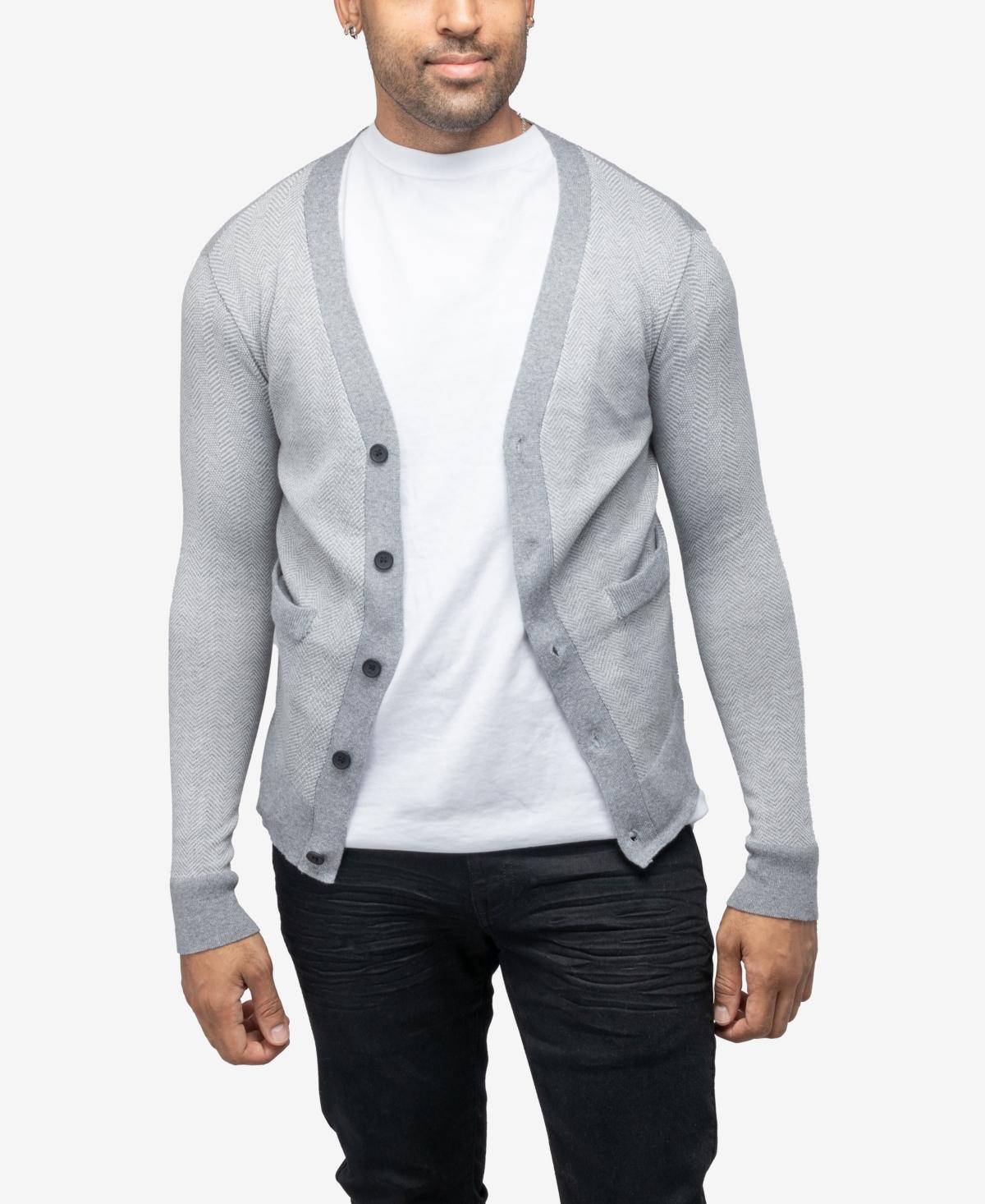 Men's Xray Herringbone Cardigan Sweater, Size: Large, Blue Product Image