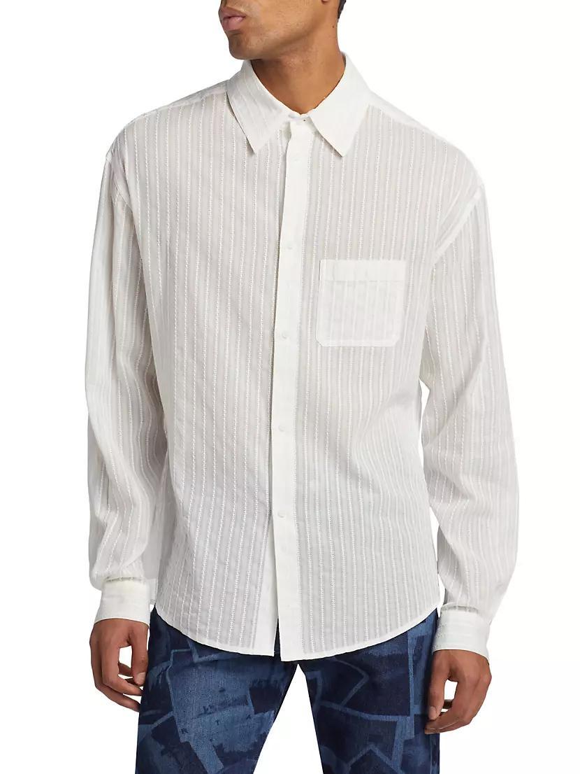 Striped Cotton Button-Front Shirt Product Image