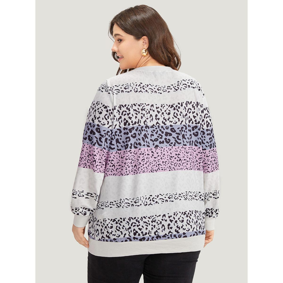 Plus Size Colour Leopard Print Crew Neck Sweatshirt Women Multicolor Casual Printed Round Neck Dailywear Sweatshirts BloomChic 22-24/3X Product Image