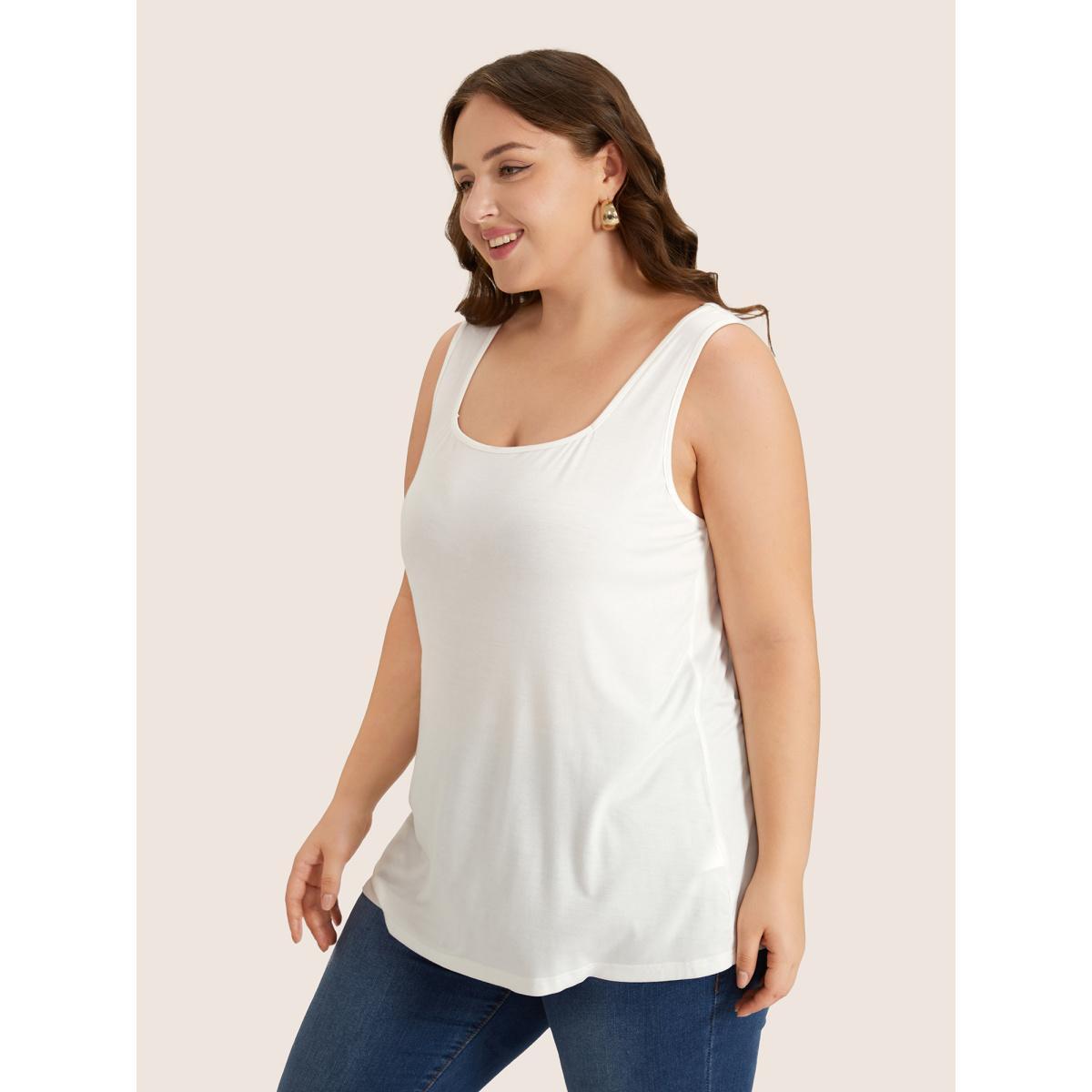 Plus Size Supersoft Essentials Plain Square Neck Skinny Tank Top Women White Basics Non Square Neck Everyday Tank Tops Camis BloomChic 10/M Product Image