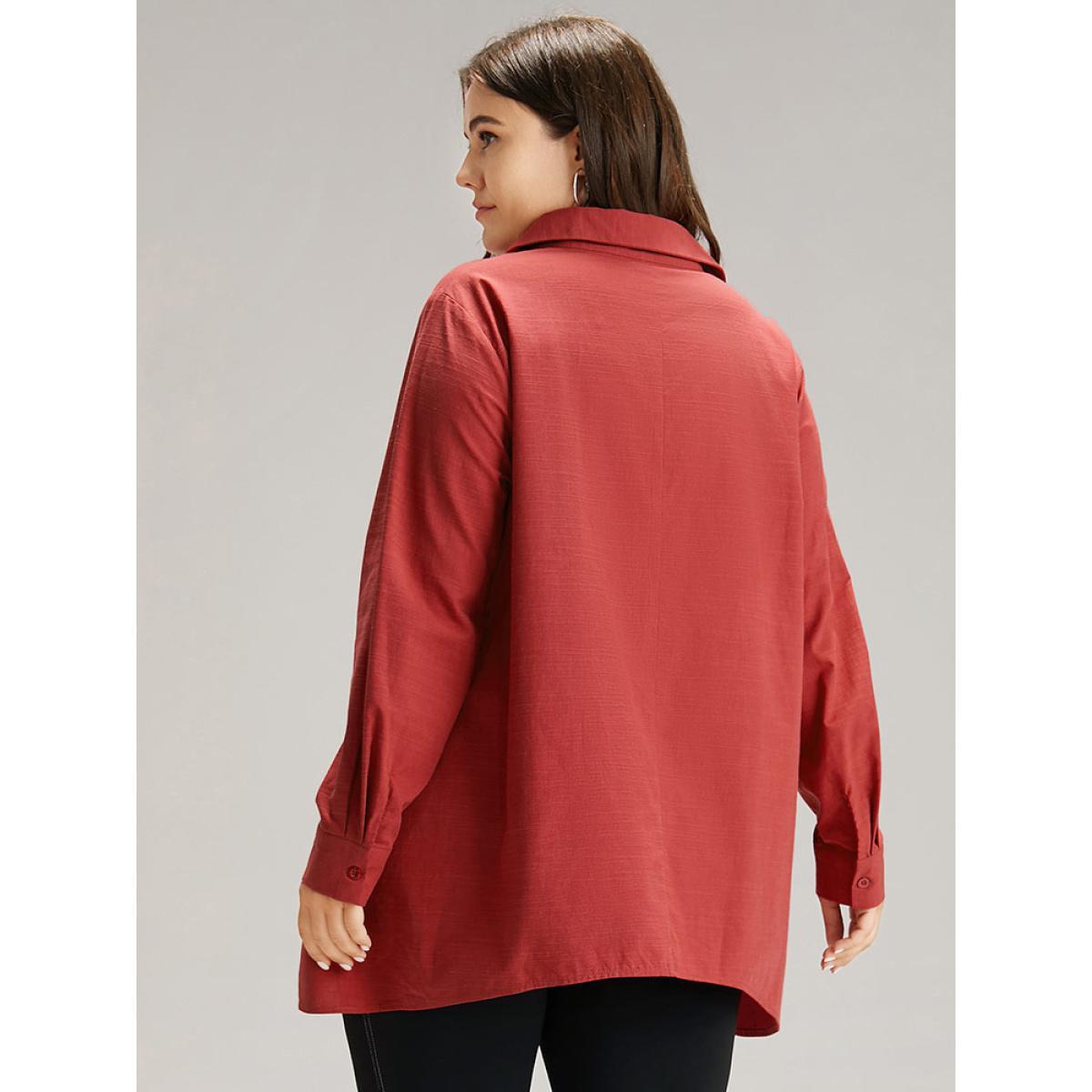 Plus Size Scarlet Cotton Curved Hem Button Down Blouse Women Office Long Sleeve Shirt collar Work Blouses BloomChic 18-20/2X Product Image
