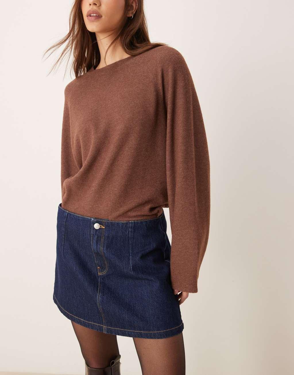 ASOS DESIGN denim clean waistband pelmet skirt in indigo Product Image