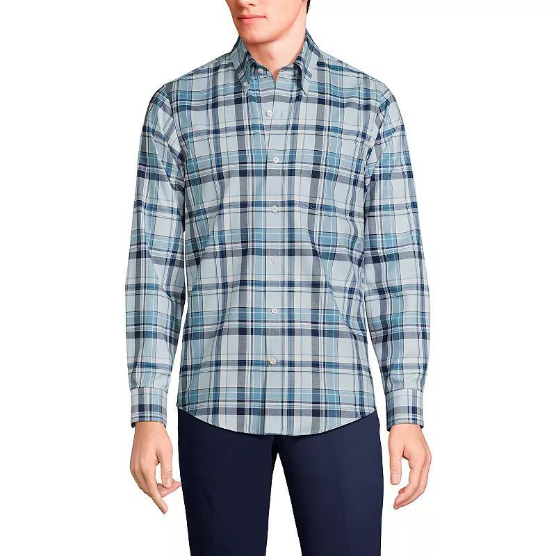 Men's Lands' End Traditional-Fit No-Iron Twill Button-Down Shirt, Size: Large, Gray Stone Ivory Plaid Product Image
