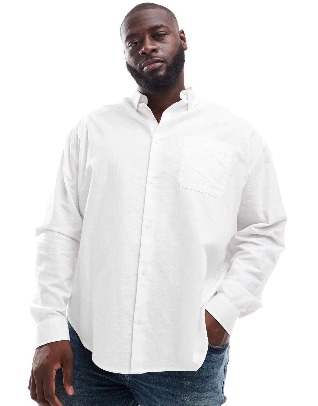 ASOS DESIGN 90s oversized linen blend shirt in white | ASOS Product Image
