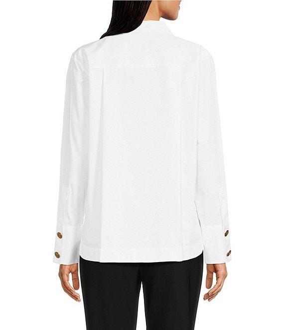 Donna Karan Point Collar Long Sleeve Framed Hem Button Front Shirt Product Image