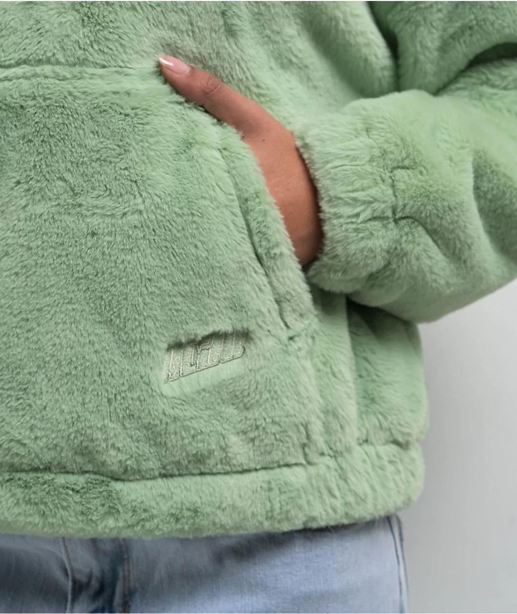 A.LAB Kendra Frog Green Sherpa Half Zip Hoodie Product Image