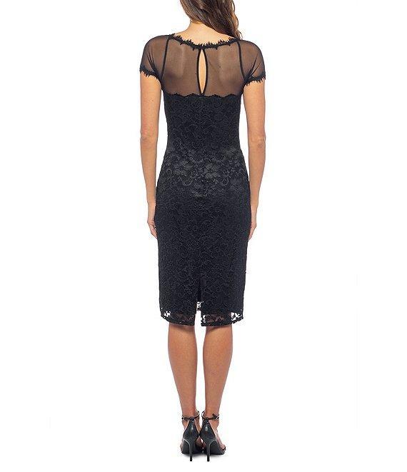 Marina Short Sleeve Scalloped Boat Neck Lace Dress Product Image