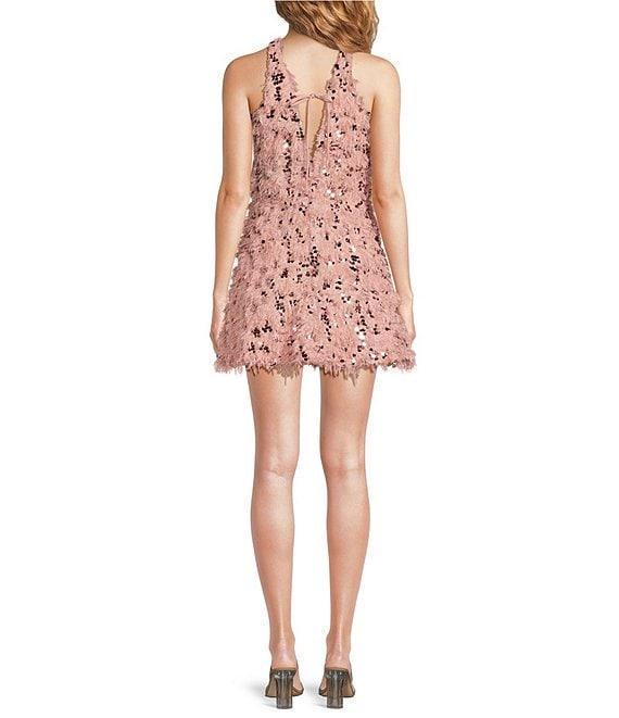 Layered With Love Misa Feather Sequin V-Neck Sleeveless Mini Dress Product Image
