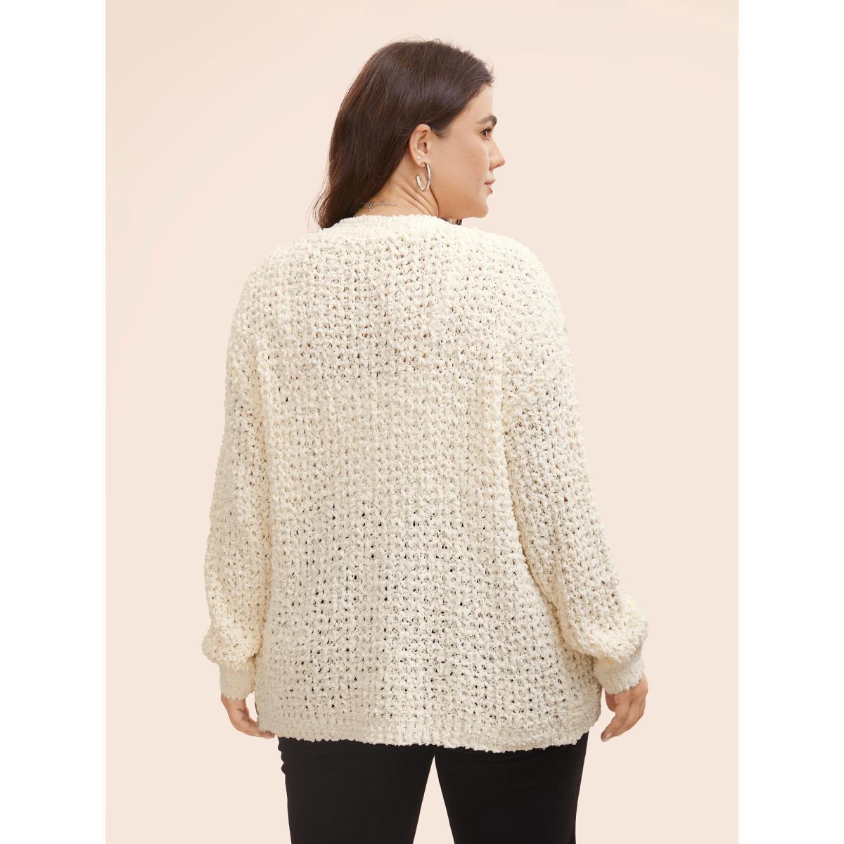 Plus Size Solid Textured Curved Hem Cardigan Beige Women Casual Loose Long Sleeve Everyday Cardigans BloomChic 30/6X Product Image