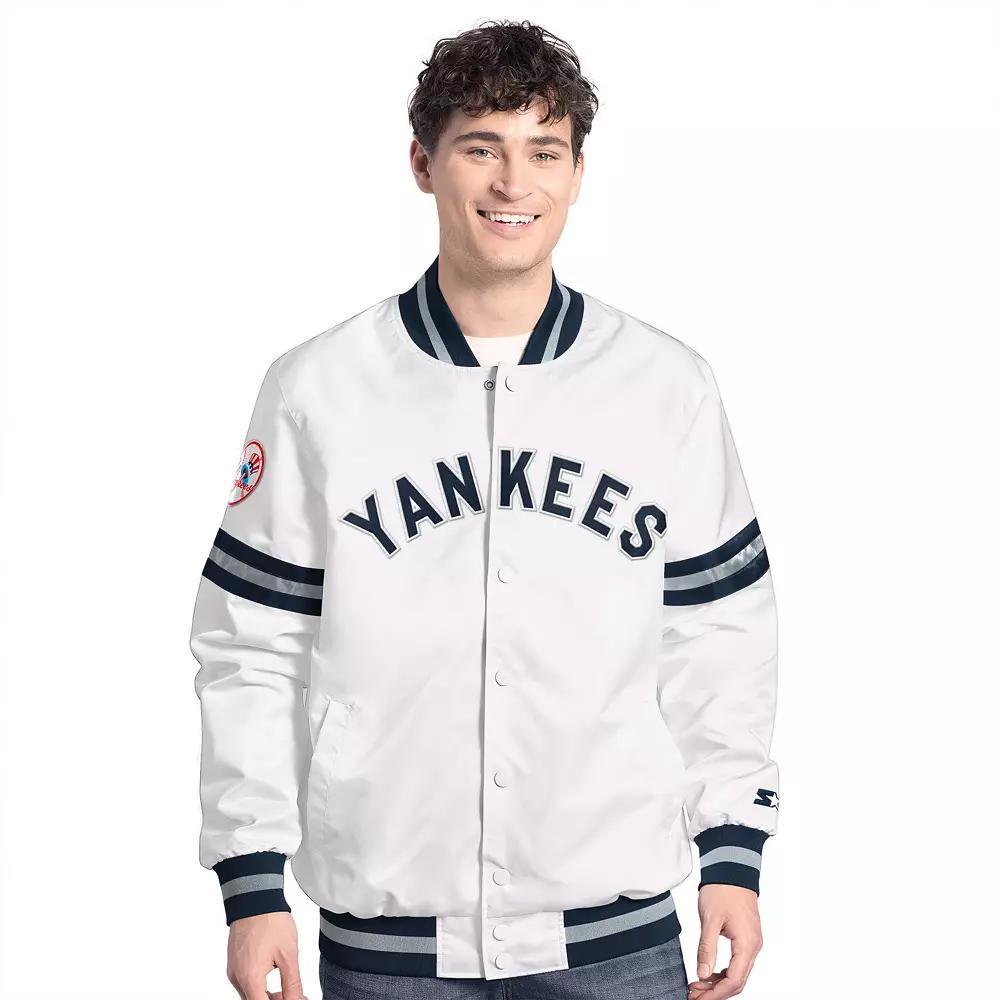 Men's Starter  White New York Yankees Cooperstown Scout Full-Snap Varsity Jacket, Size: 3XL Product Image