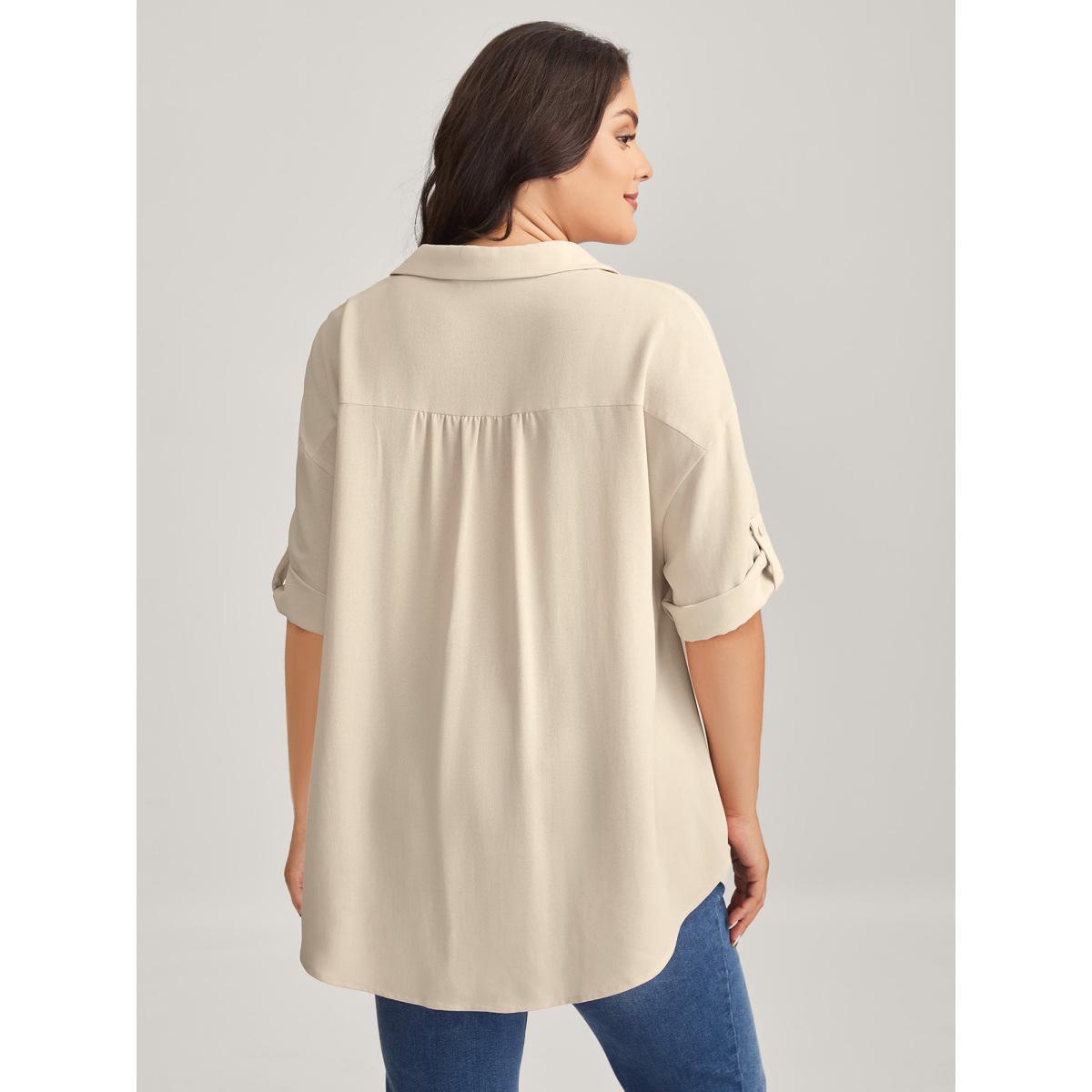 Plus Size Apricot Toothpick Pleats Tab Sleeve Long Blouse Women Elbow-length sleeve Shirt collar Everyday-Casual Blouses BloomChic 22-24/3X Product Image