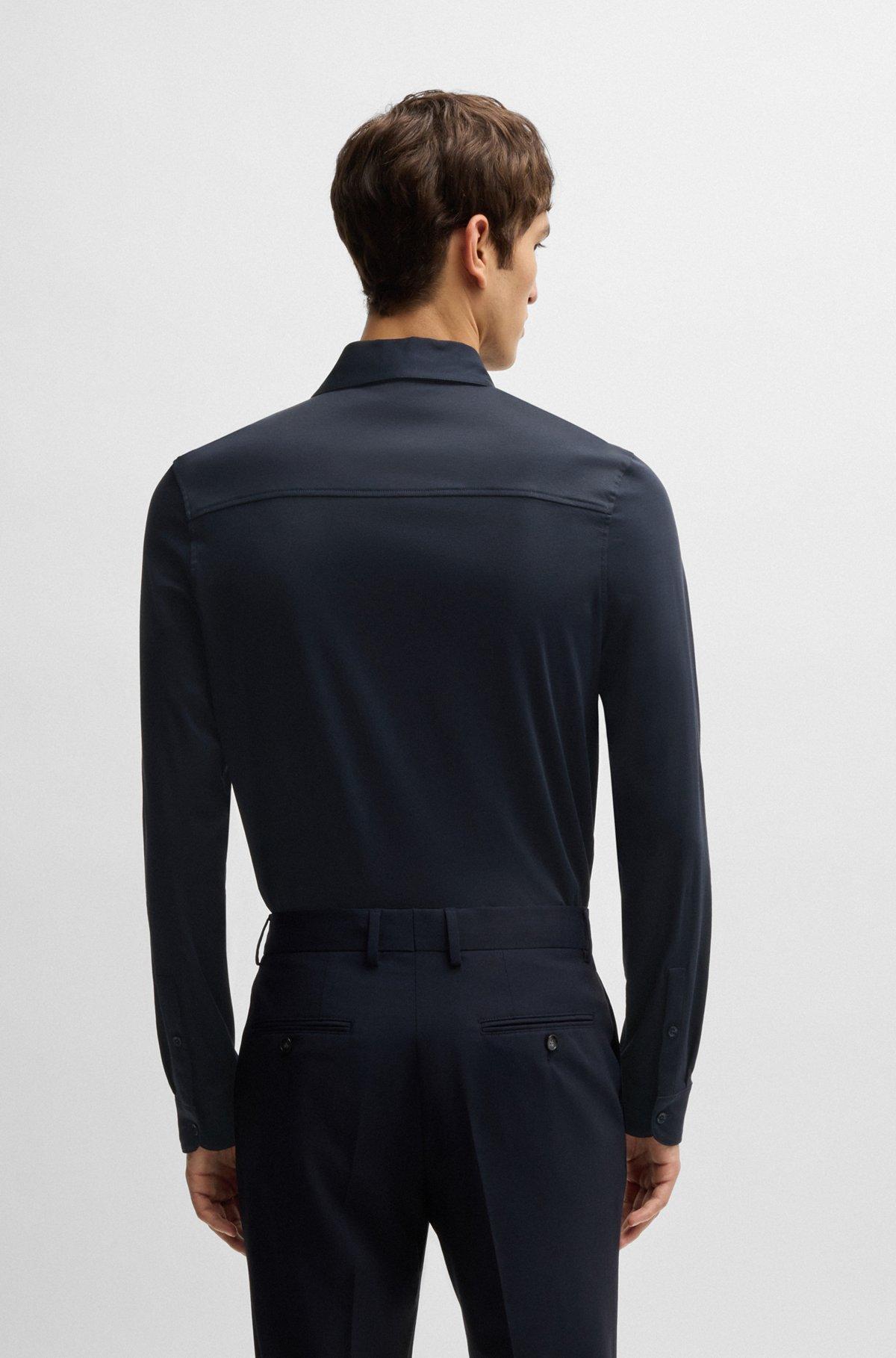 Slim-fit long-sleeved shirt in mercerized cotton Product Image