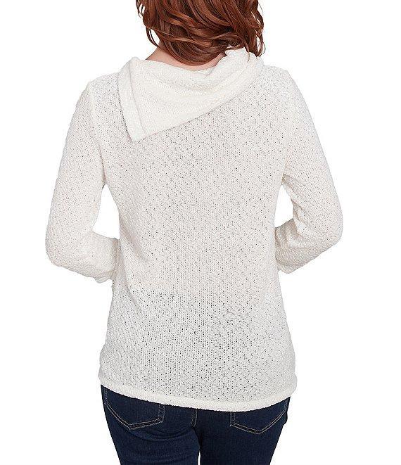 Ruby Rd. Sequin Chenille Knit Cowl Asymmetrical Neck 3/4 Sleeve Sweater Product Image