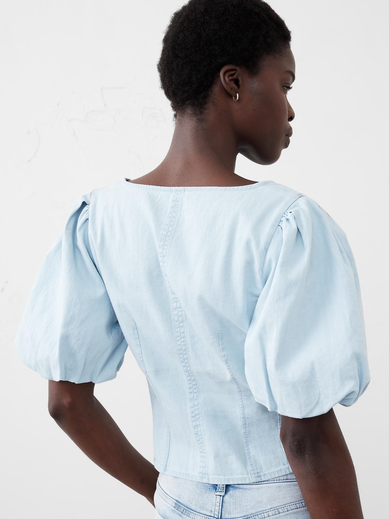 Bubble-Sleeve Seamed Poplin Top Product Image