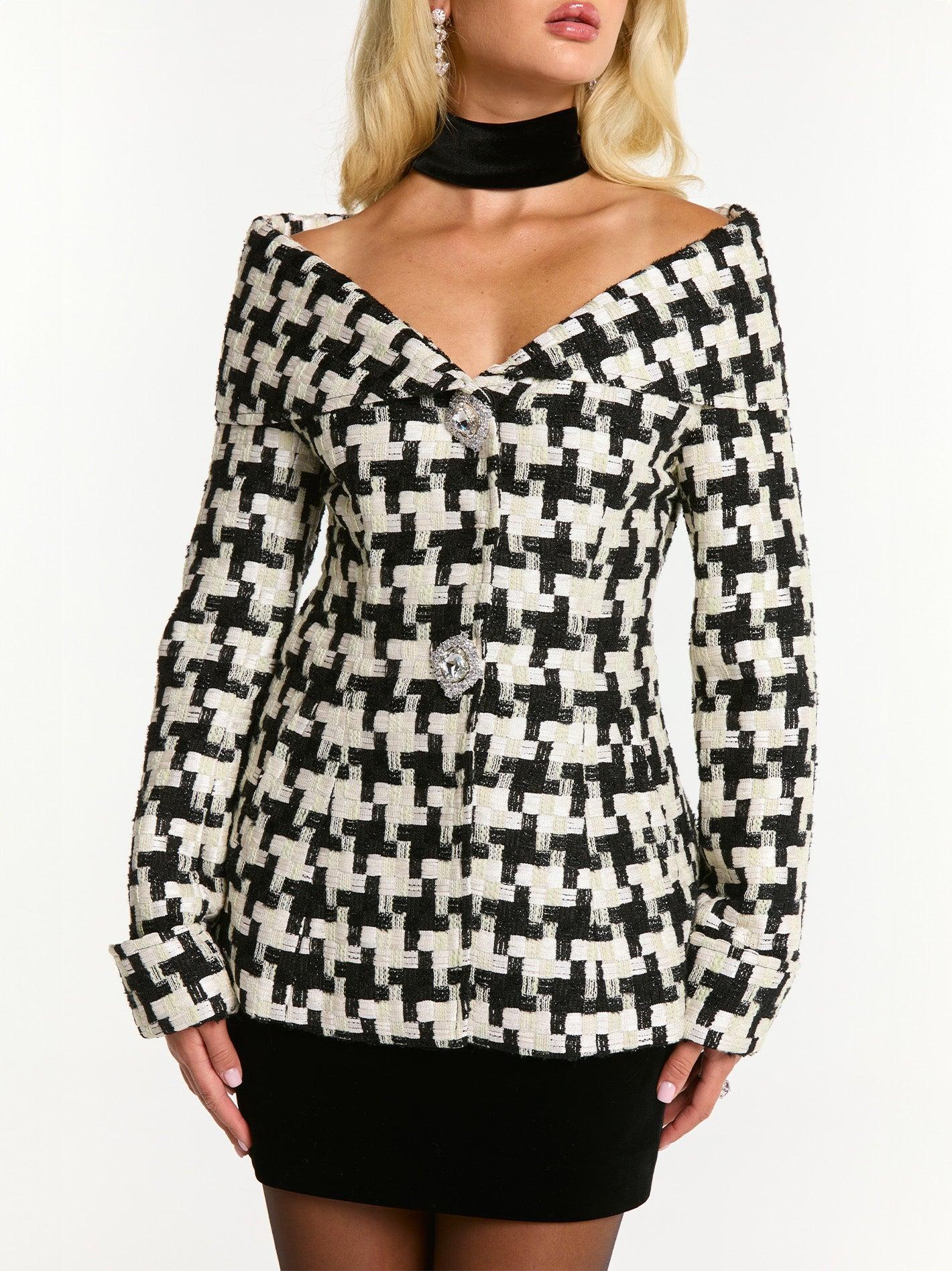 Marlee Plaid Top (Black/White) Product Image