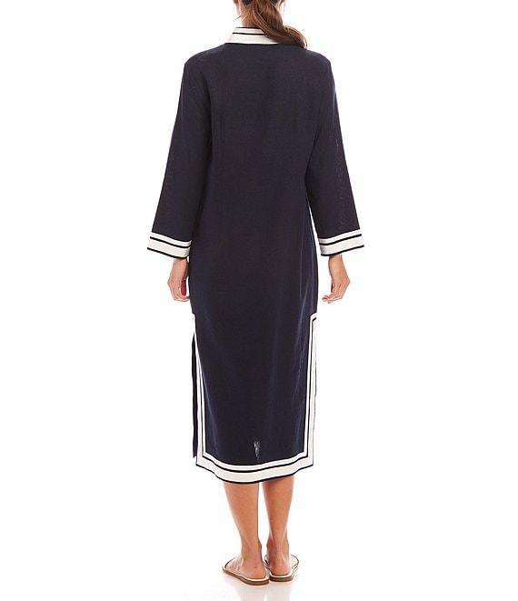 Karen Kane St. Tropez Mandarin Collar Split V-Neck 3/4 Sleeve Midi Dress Product Image