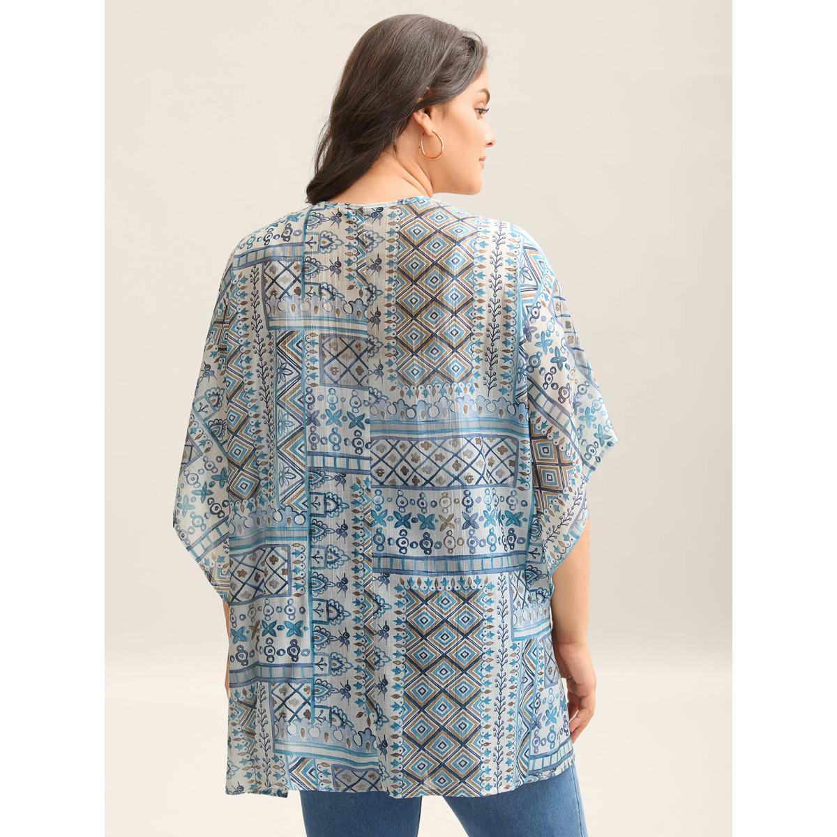 Plus Size Abstract Print Flowy Sleeve Kimono Women Stone Non Loose Vacation Kimonos BloomChic 12/L Product Image