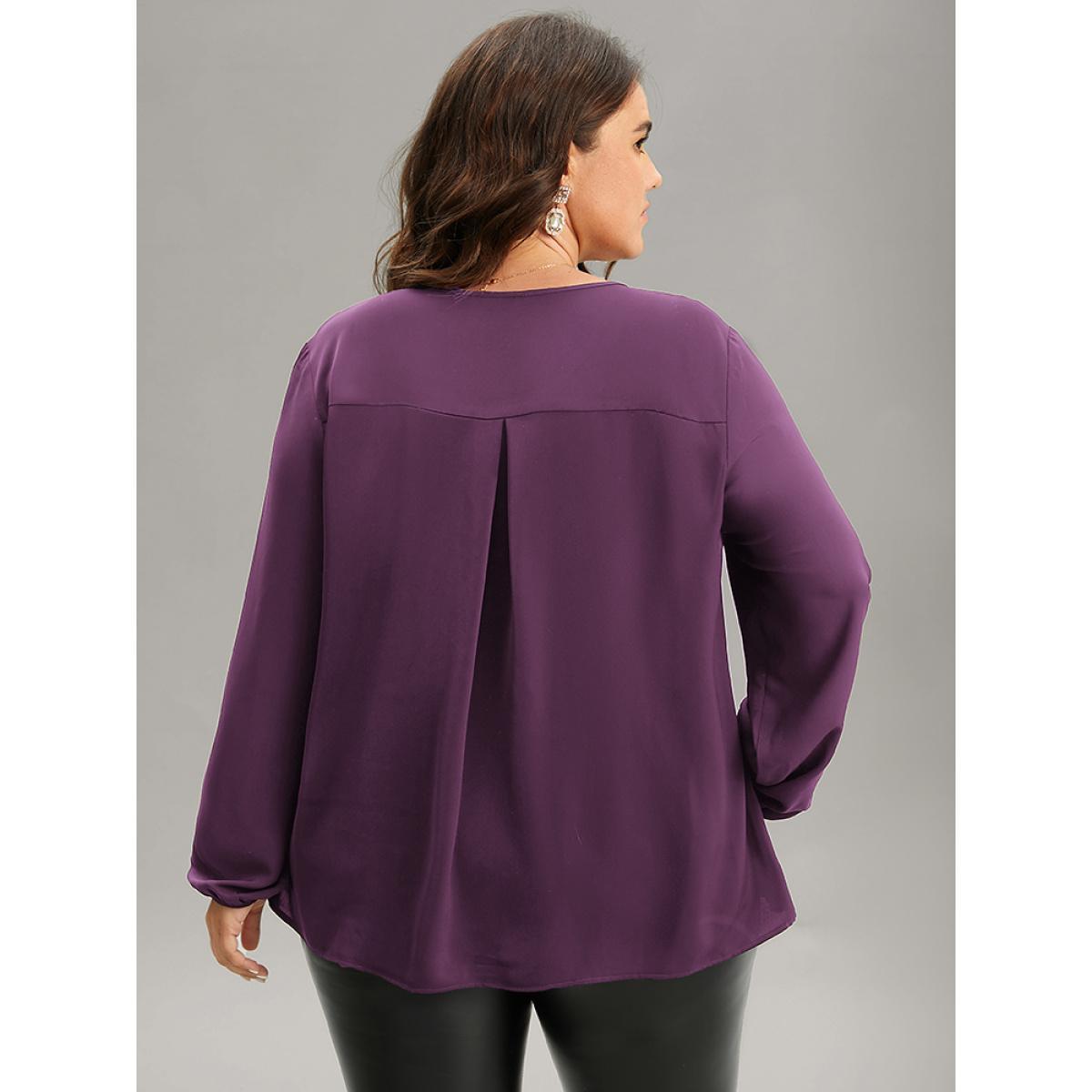 Plus Size Purple Sequin Tassel Trim Patchwork Lantern Sleeve Blouse Women Glamour Long Sleeve Round Neck Party Blouses BloomChic 10/M Product Image