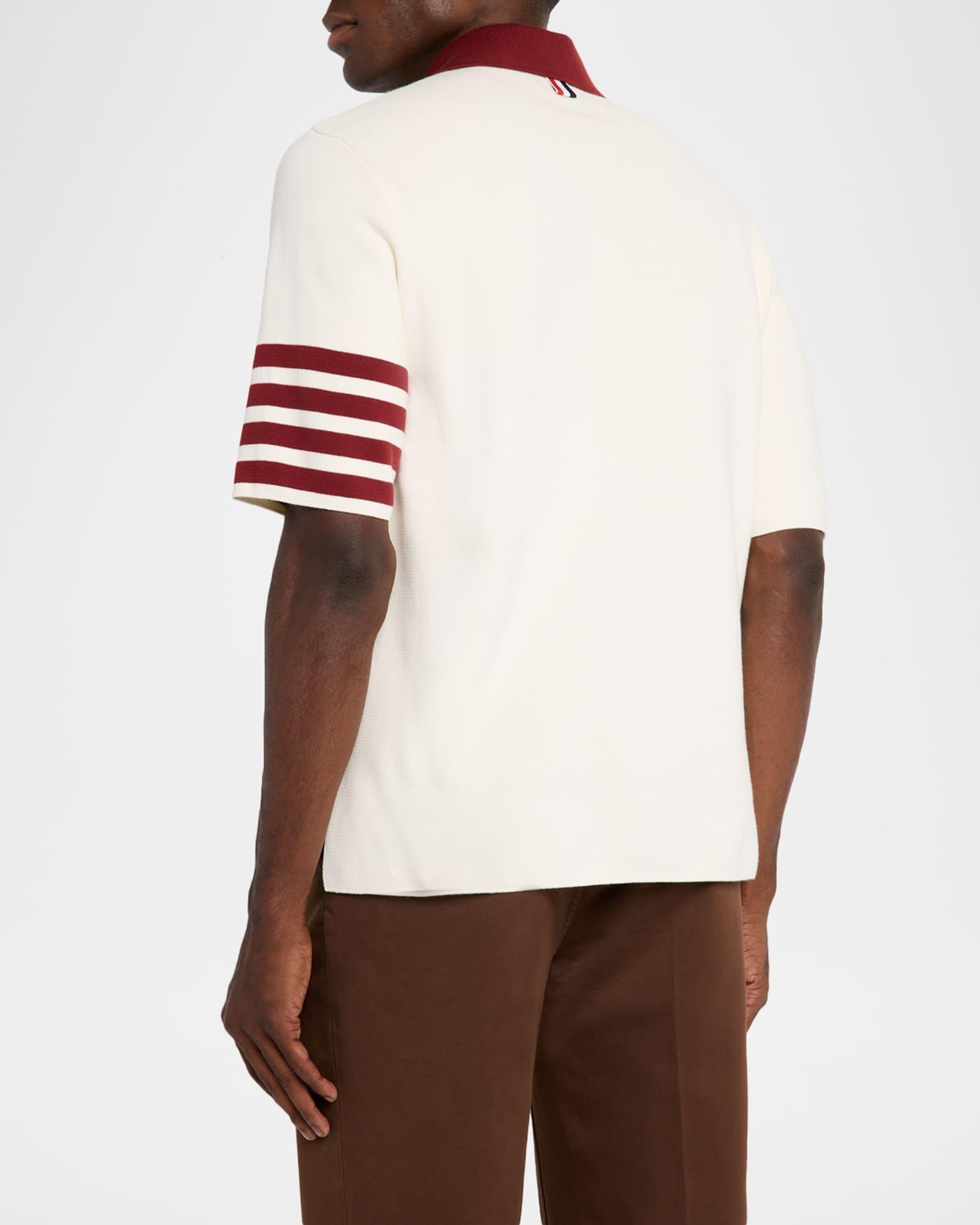 Men's Ecru Cotton Stripe-Sleeve Polo Shirt Product Image