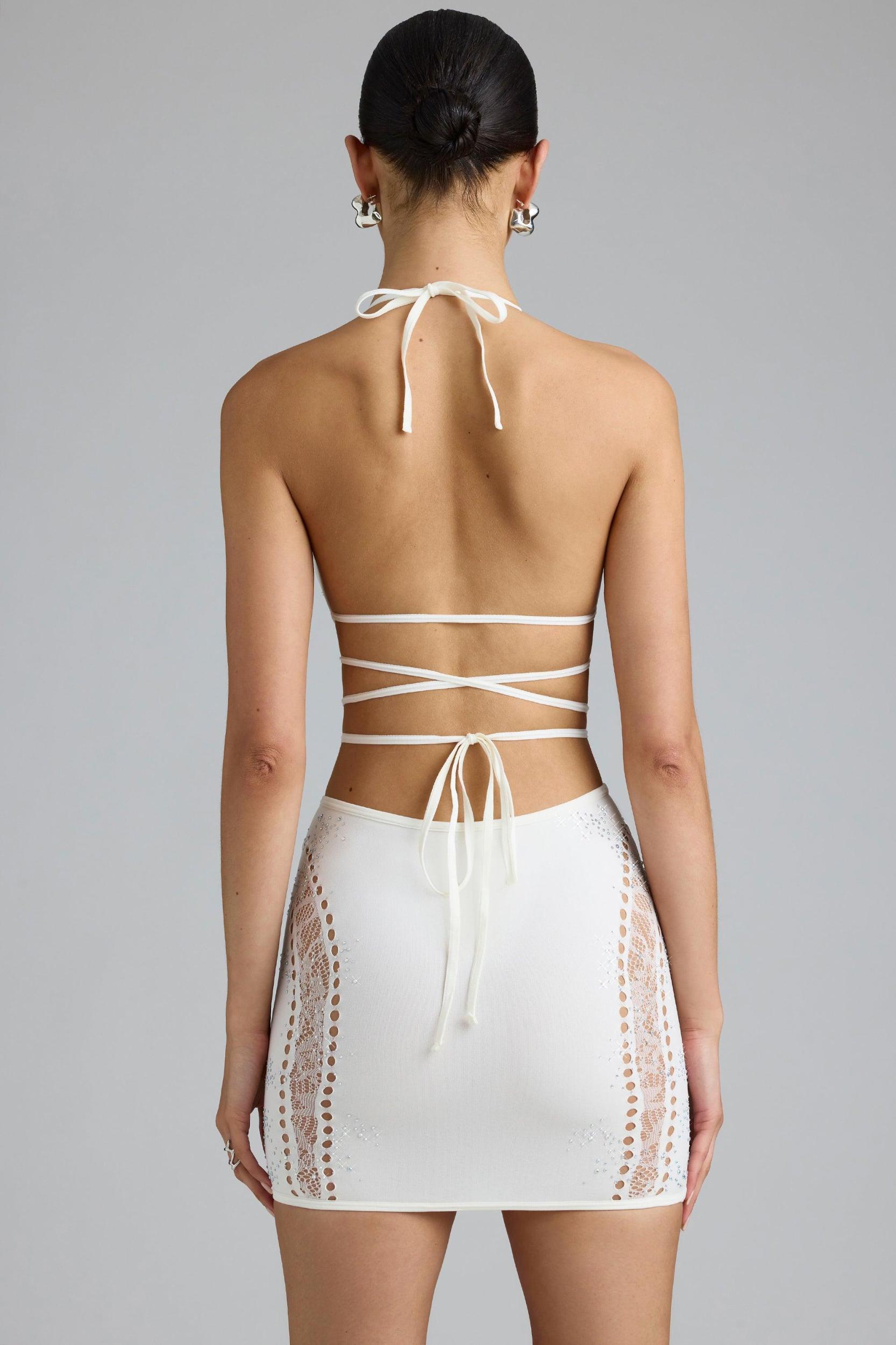 Embellished Mid-Rise Mini Skirt in Ivory Product Image