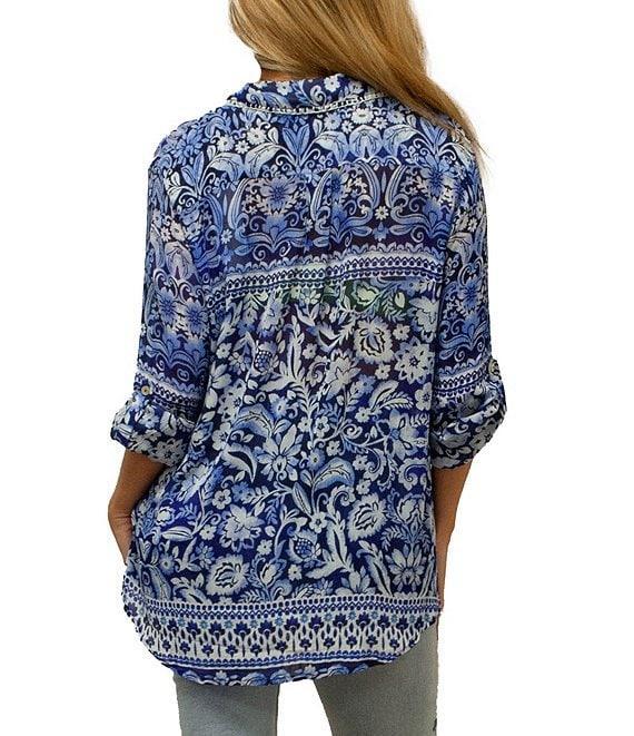 Karyn Seo Holly Bohemian Print Chiffon Spread Collar Long Sleeve Button Front Shirt Product Image