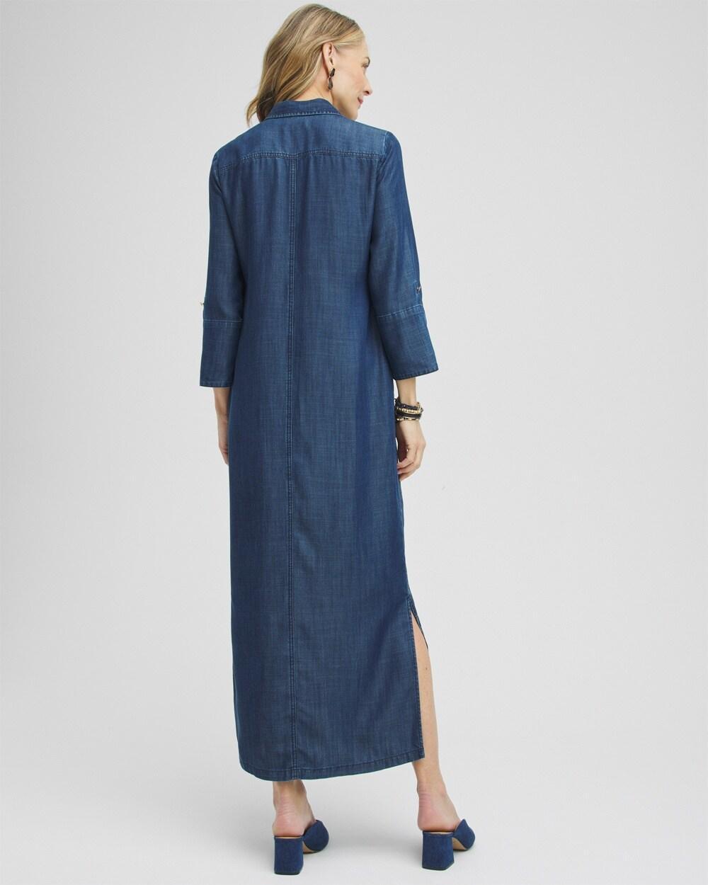 Chambray Roll Tab Floral Maxi Dress Product Image