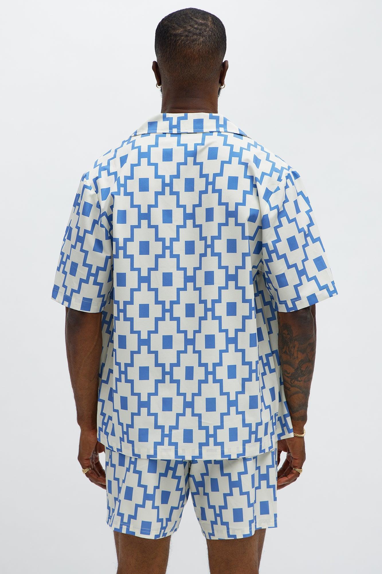 Mosaic Printed  Cuban Shirt - Blue/combo Product Image