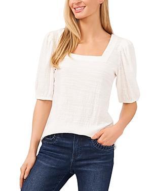 CeCe Square Neck Short Puff Elbow Sleeve Blouse Product Image