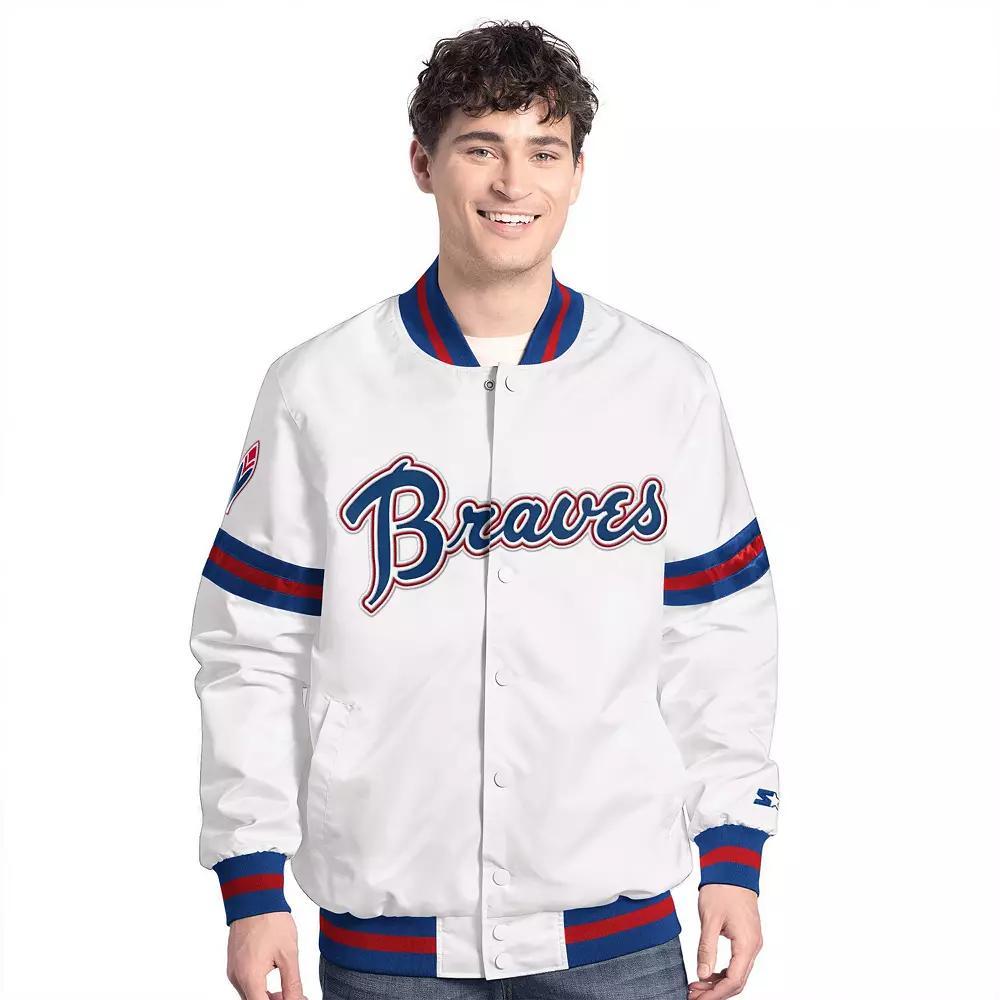Men's Starter  White Atlanta Braves Cooperstown Scout Full-Snap Varsity Jacket, Size: XL Product Image