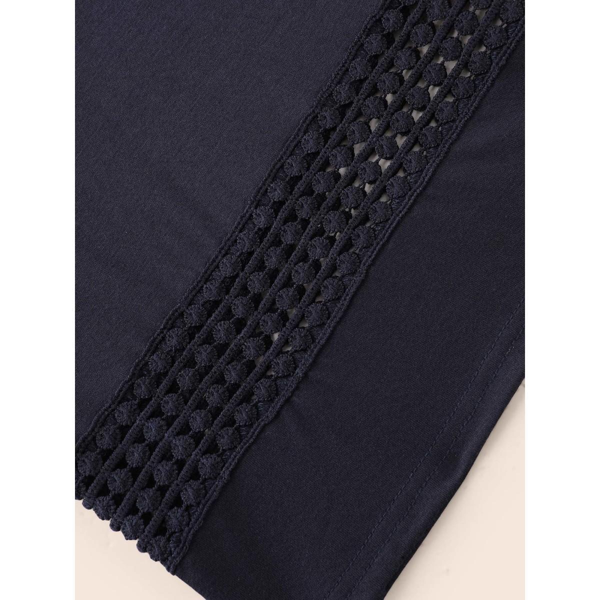 Plus Size Round Neck Lace Trim Raglan Sleeve T-shirt Indigo Women Casual Gathered Round Neck Everyday T-shirts BloomChic 26/4X Product Image