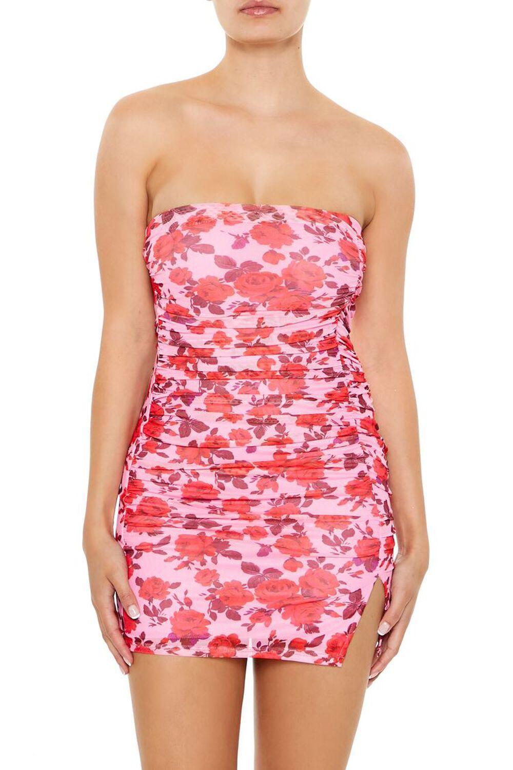 Rose Print Tube Mini Dress | Forever 21 Product Image