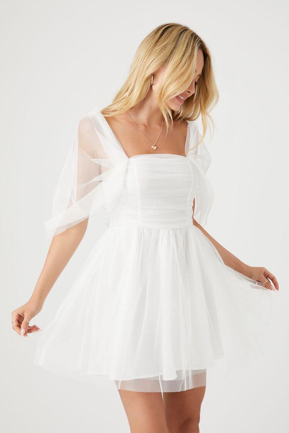 Mesh Draped-Sleeve Mini Dress | Forever 21 Product Image