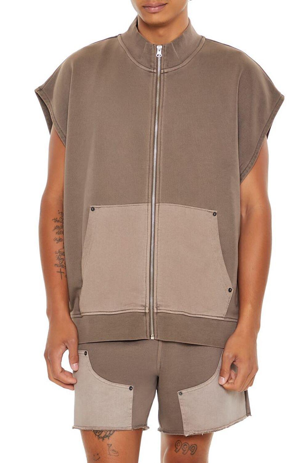 Washed French Terry Colorblock Zip-Up Pullover | Forever 21 Product Image