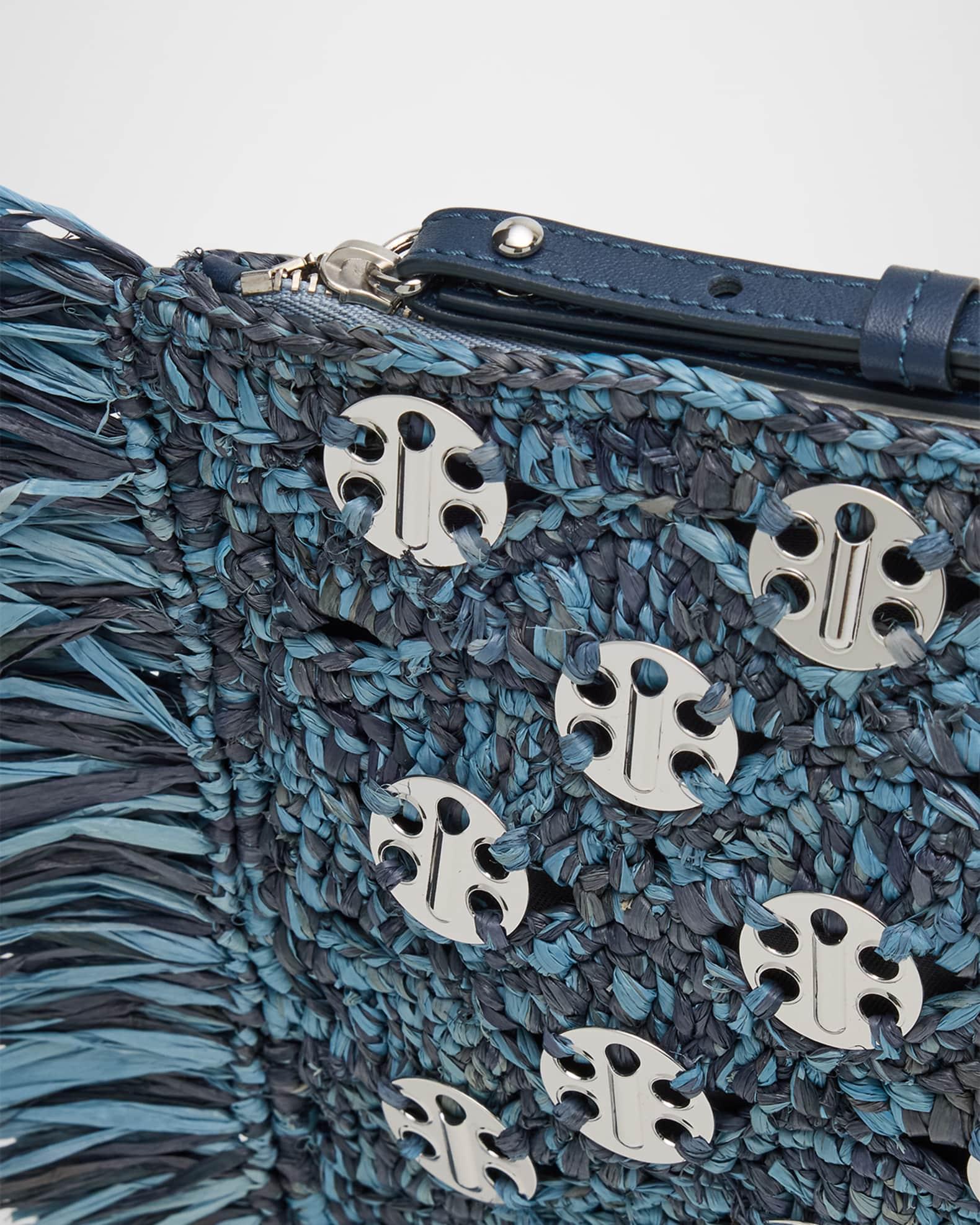 Fringed Denim Raffia Disc Pouch Bag Product Image