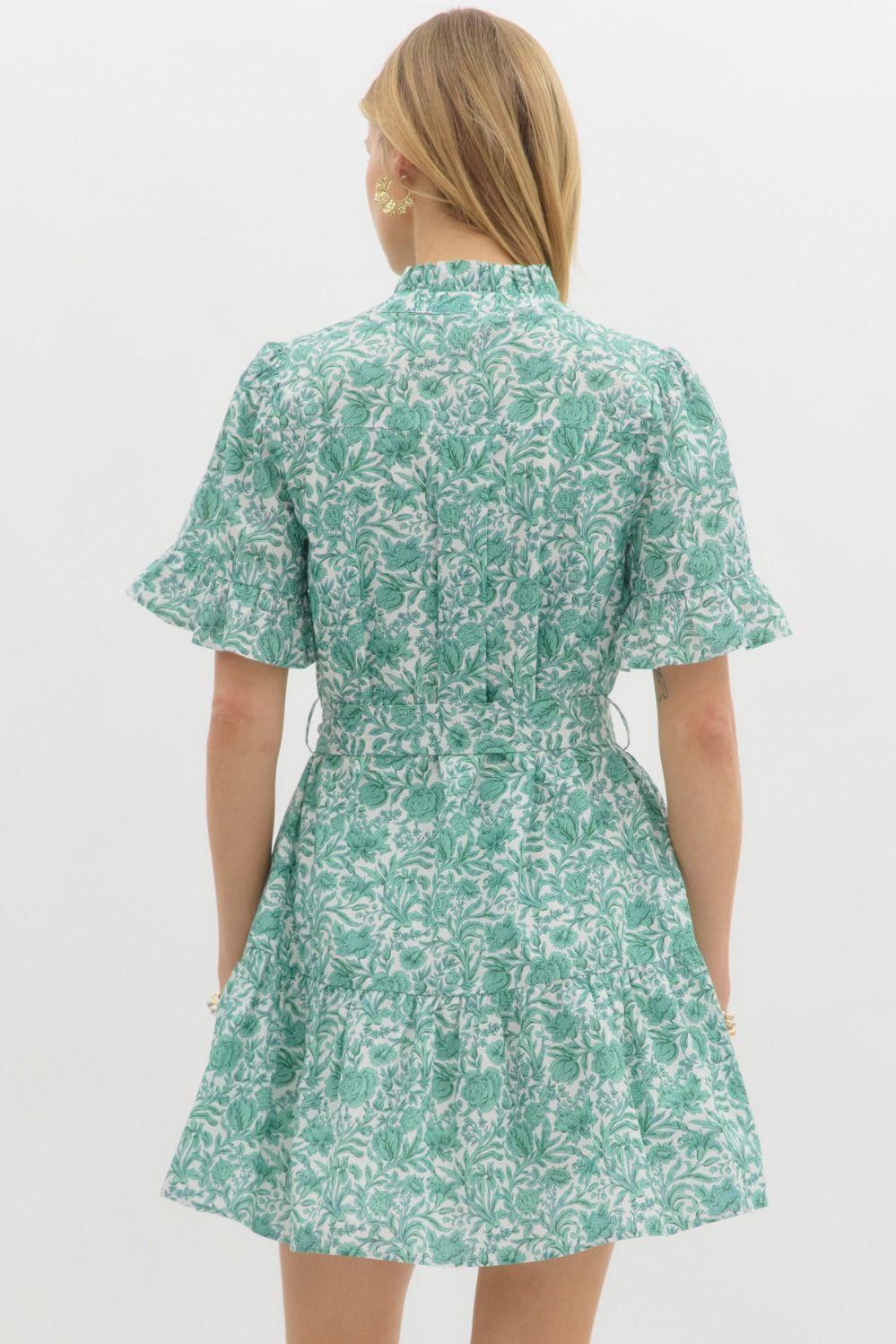 Floral Puff Sleeve Dress- Green Product Image