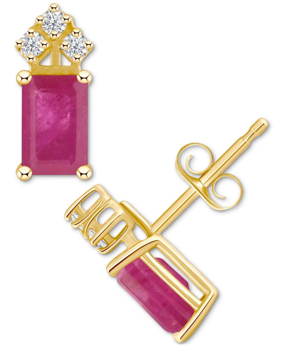 Celebration Gems 14k Gold Emerald Cut White Opal & 1/8 Carat T.W. Diamond Stud Earrings, Womens Product Image