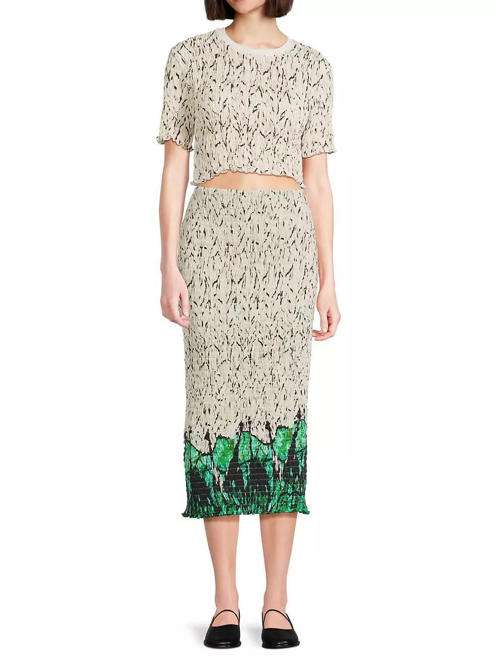 Geometric Smocked Pencil Midi-Skirt Product Image