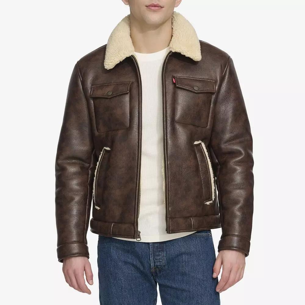 Men's Levi's® Faux Shearling Zip Trucker Jacket, Size: Medium, Brown Product Image